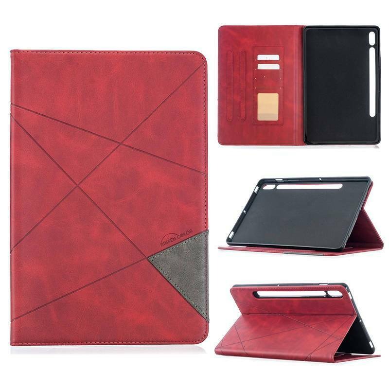 Case Samsung Galaxy Tab S7 SM-T870 SM-T875 11 นิ้ว #เคสฝาพับหนัง PU มีช่องเสียบ ID บัตรอื่นๆในตัว Geometric Pattern Leather Card Holder Protective