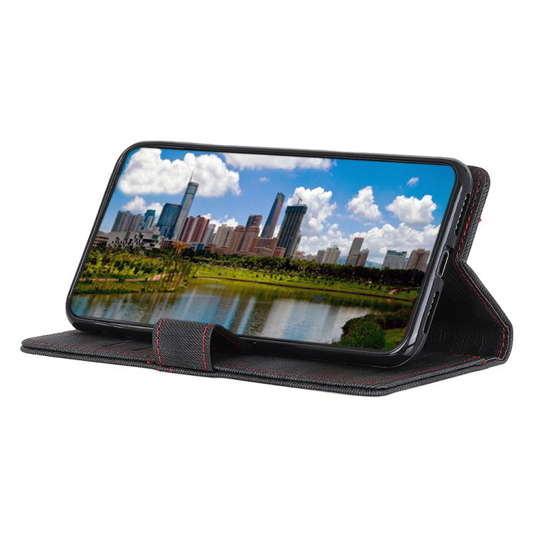 เคส Samsung Galaxy A10 #เคสฝาพับหนัง PU ผิวยีนส์ผ้ากระเป๋าสตางค์ Jeans Cloth Wallet Stand Leather