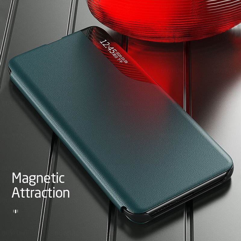 เคส Samsung Galaxy A13 5G#เคสฝาพับเคลือบผิวหนัง PU มีช่องวิวด้านข้างพับวางตั้งได้ Smart Flip kickstand leather Cover