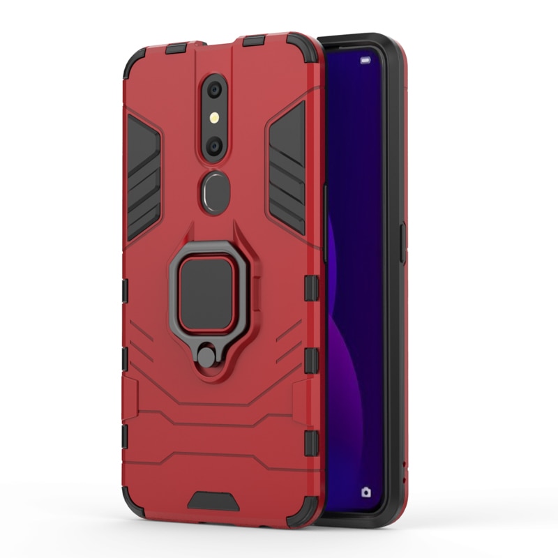 Case OPPO F11 Pro #เคสฝาหลังพลาสติกแข็ง +TPU Hybrid Case มีแหวนสวมนิ้วโลหะ