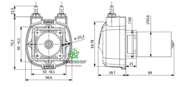 ปั้มผสมปุ๋ยหรือสารละลายแบบ 12 VDC peristaltic pump