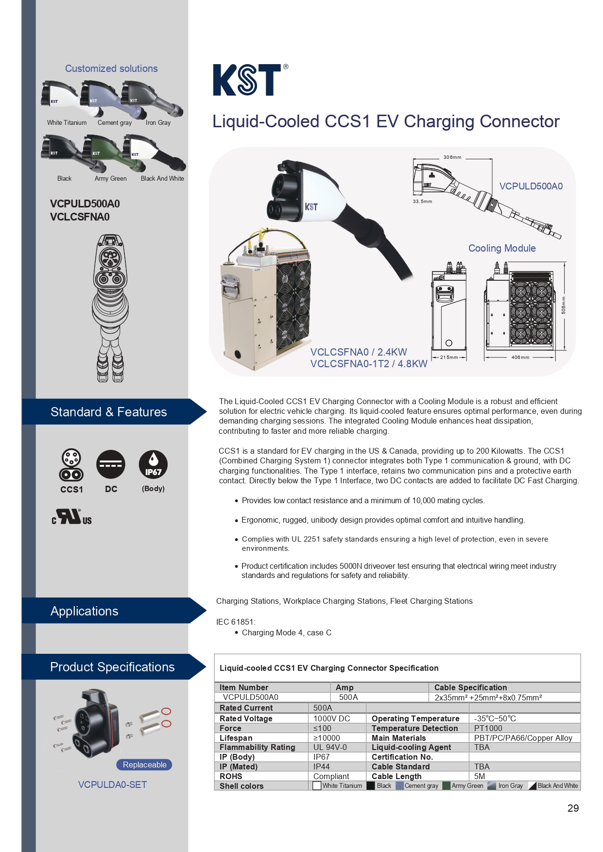 Liquid-Cooled CCS1 EV Charging Connector