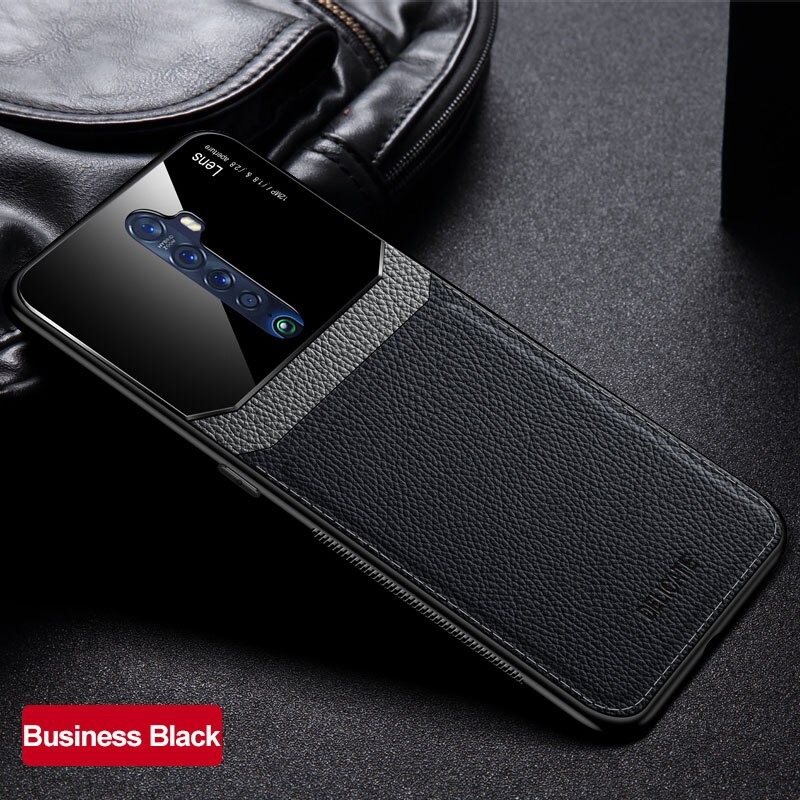 เคส Oppo Reno 2 #เคสฝาหลังไฮบริด PU +TPU + glass สีทูโทน Shockproof Leather Mirror Glass Silicone Phone Back Cover