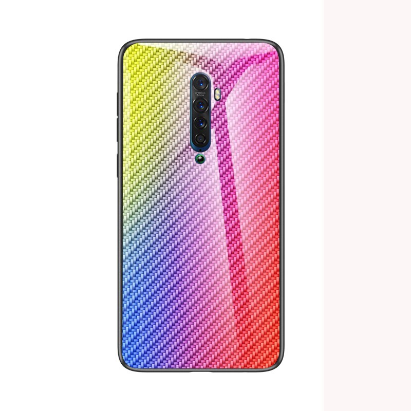 เคส OPPO Reno 2 #เคสฝาหลัง Gradient Color ลายคาร์บอนไฟเบอร์ Carbon fiber texture Glass Hybrid Soft Silicone Cover