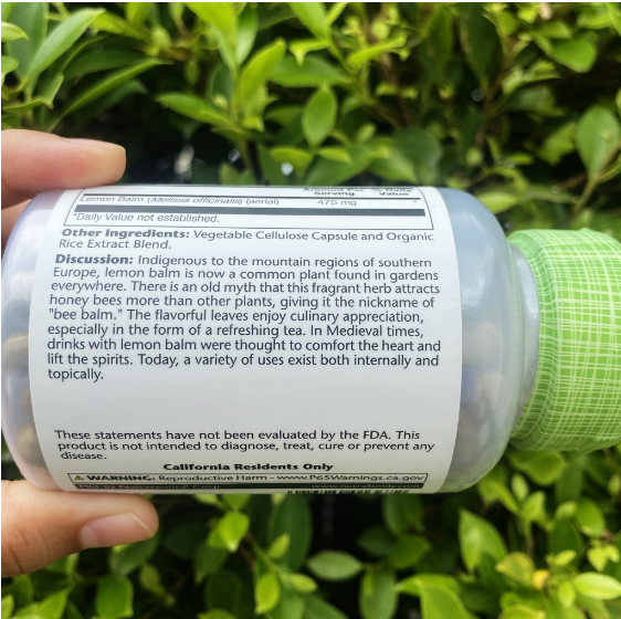 เลมอนบาล์ม Lemon Balm 475 mg 100 VegCaps (Solaray®)