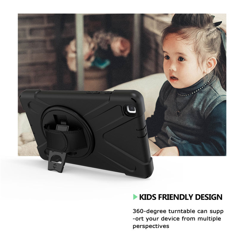 เคส Samsung Galaxy Tab A 8.0 (2019) SM-T290 SM-T295 SM-T297 #เคสฝาหลังกันกระแทก X-Shape 360 Degree Rotary Kickstand PC + Silicone มีสายคล้องมือ มีสายคล้องคอ