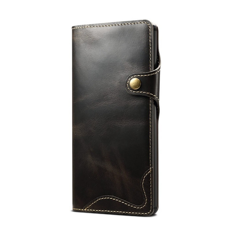 Case Samsung Galaxy S23+ 5G#เคสฝาพับหนังแท้พร้อมสายคล้อง Genuine Wallet Leather Phone Cover with Lanyard