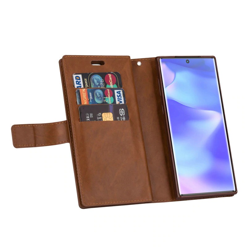 Case Samsung Galaxy Note 10+ #เคสฝาพับแบบกระเป๋าสตางค์ช่องใส่บัตรหลายช่อง Multi-slot Wallet Zippered Leather พร้อมสายคล้อง