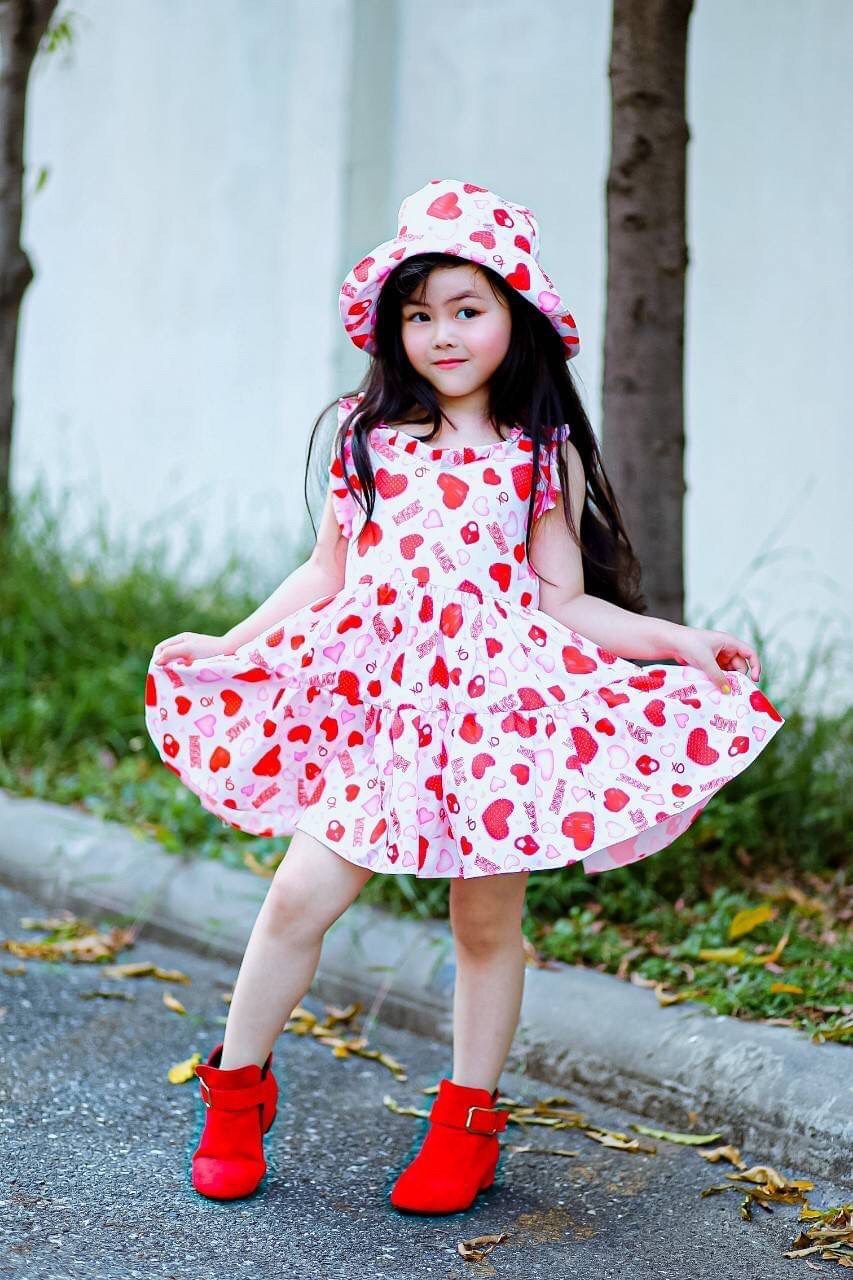 เดรสเด็กลายหัวใจ พร้อมหมวก