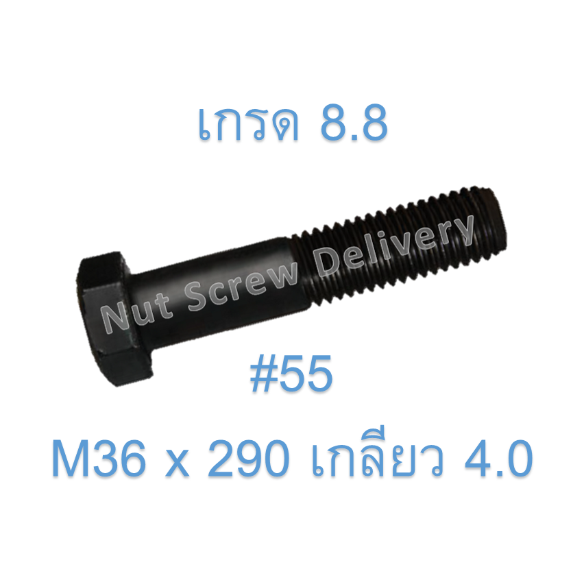สกรูหัวเหลี่ยมมิลดำ M36 x 290 (เกลียว 4.0) ขอบ #55 เกรด 8.8