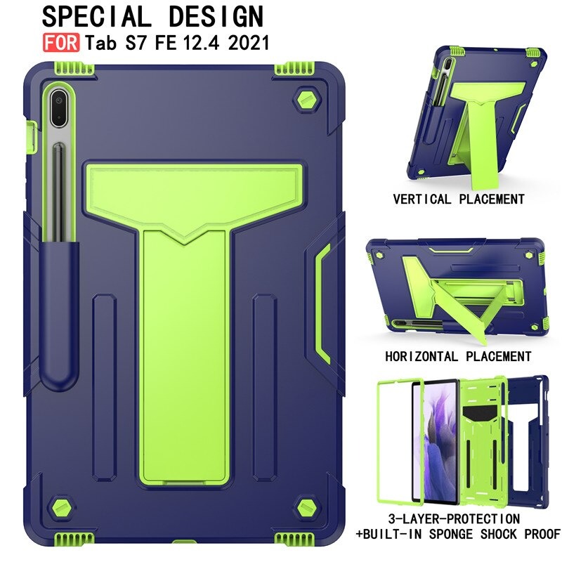 เคส Samsung Galaxy Tab S7 FE 12.4"(T730,T736) #เคสฝาหลังกันกระแทกมีขาตั้ง Kickstand PC Silicone Armour Defender