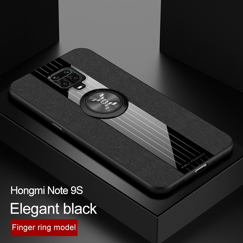 เคส Redmi Note 9 Pro/Redmi Note 9S #เคสฝาหลังเคลือบผ้าเนื้อมีแหวนสวมนิ้ว TPU ไฮบริด+อะคริลิ + แหวนโลหะ