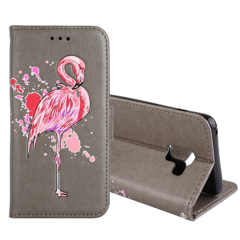 เคส Samsung Galaxy A8 (2018) #เคสฝาพับ Glittery Powder Decor รูปแบบ Flamingo Leather Magnetic Case
