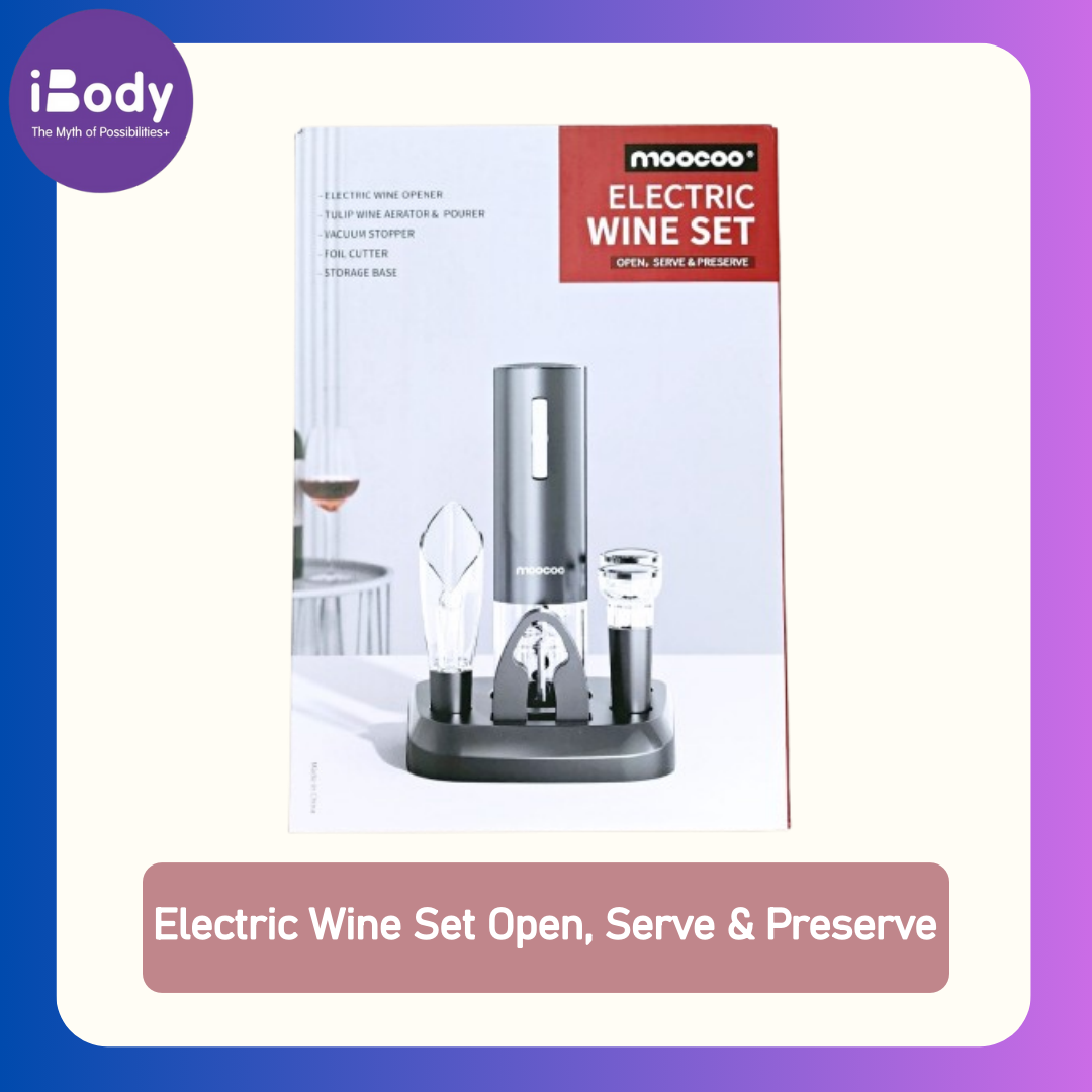 (Moocoo) Electric Wine Set Open, Serve & Preserve ชุดที่เปิดขวดไวน์ไฟฟ้าพร้อมฐานชาร์จ ที่เปิดไวน์