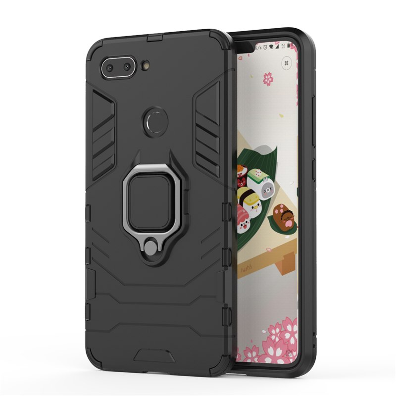 เคส Xiaomi Mi 8 Lite #เคสฝาหลังพลาสติกแข็ง +TPU Hybrid Case มีแหวนสวมนิ้วโลหะ Finger Ring Kickstand