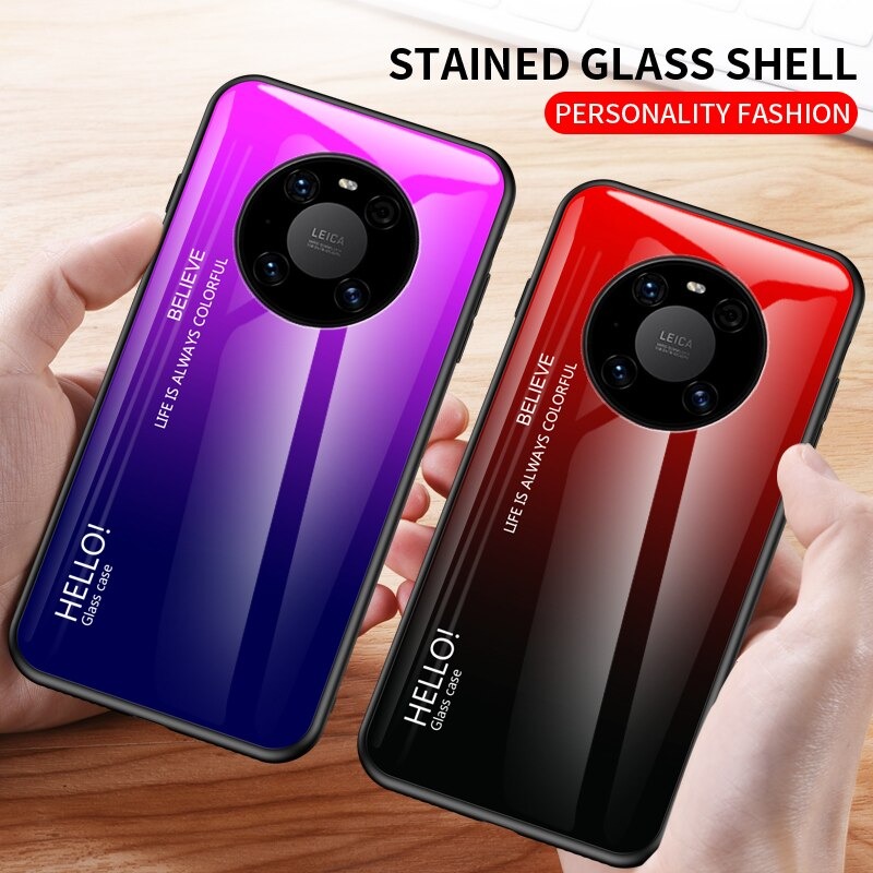 เคส Huawei Mate 40 Pro #เคสฝาหลัง Gradient Color Glass + PC + TPU Hybrid Case