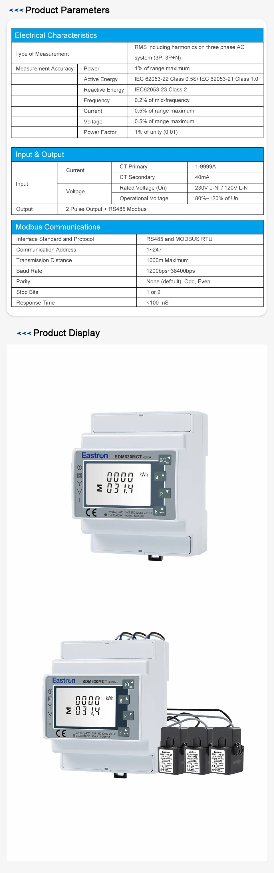พาวเวอร์มิเตอร์ Three phase electric meter SDM630MCT (Eastron)