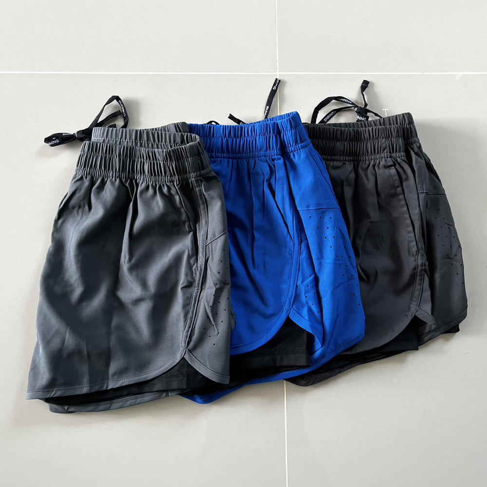 กางเกงวิ่ง 2-in-1 man,woman (ทรงสั้น) สำหรับวิ่งมาราธอน ออกกำลังกาย (F46)