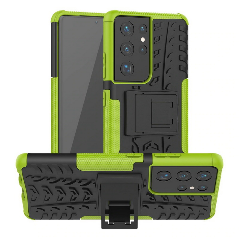 เคส Samsung Galaxy S21 Ultra #เคสฝาหลังกันลื่น Cool Tyre Pattern Kickstand (PC + TPU)
