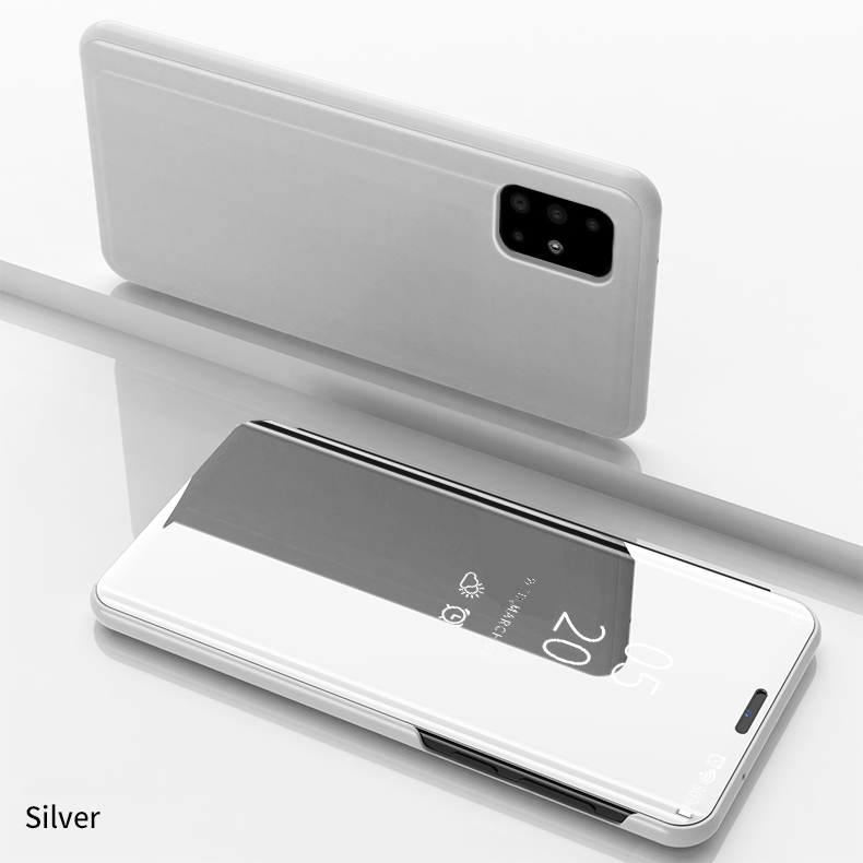 เคส Samsung Galaxy A51 #เคสฝาพับปกโปร่งแสงผิวเงา Electroplating Mirror Surface Window View