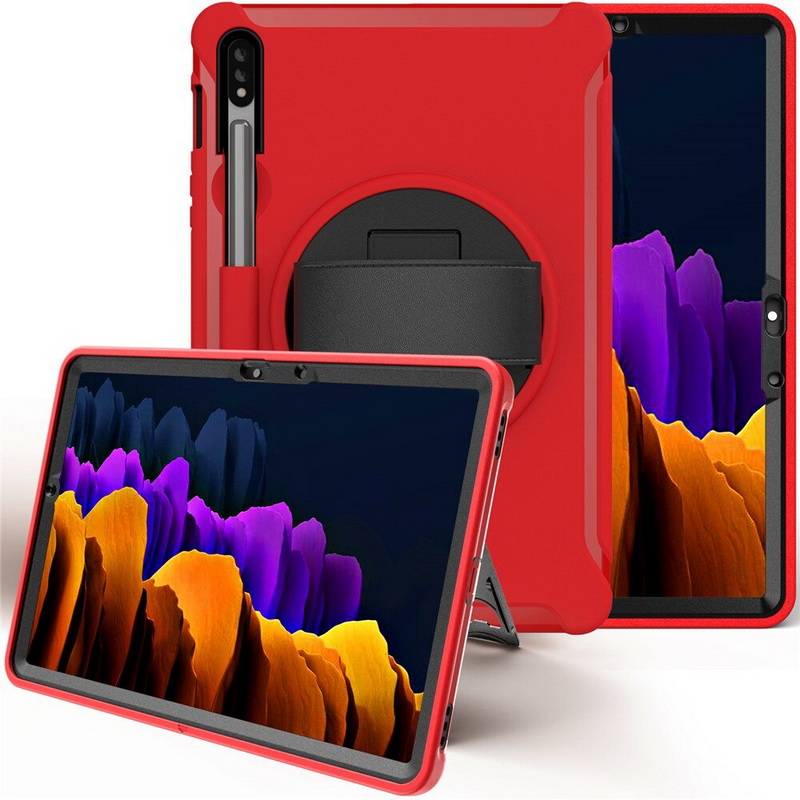 เคส Samsung Galaxy Tab S7 SM-T870 SM-T875 #เคสฝาหลังพลาสติกมีขาตั้งหมุนได้ 360° Swivel Kickstand PC + TPU Tablet Combo Shell with Hand Strap มีสายรัดมือ