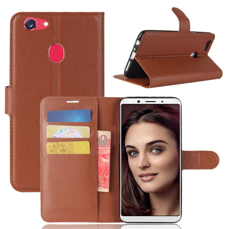 Case OPPO F5 #เคสแบบฝาพับสไตล์กระเป๋าสตางค์หนัง PU ผิวลิ้นจี่ สีสันสวยงามทันสมัย