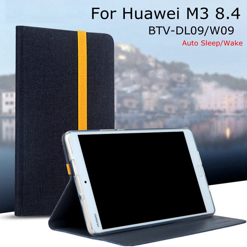 เคส Huawei MediaPad M3 8.4 นิ้ว #เคสฝาพับผิวเคลือบ Silicon+Cloth PU Leather Smart Sleep Case Cover Stand Tablet Shell Funda