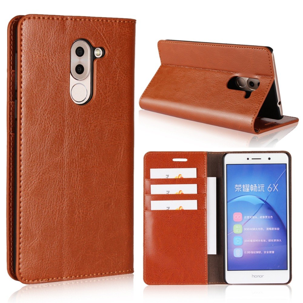 เคส Huawei GR5 2017 #เคสฝาพับแบบกระเป๋าสตางค์หนังแท้ Crazy Horse Genuine Leather Wallet Shell