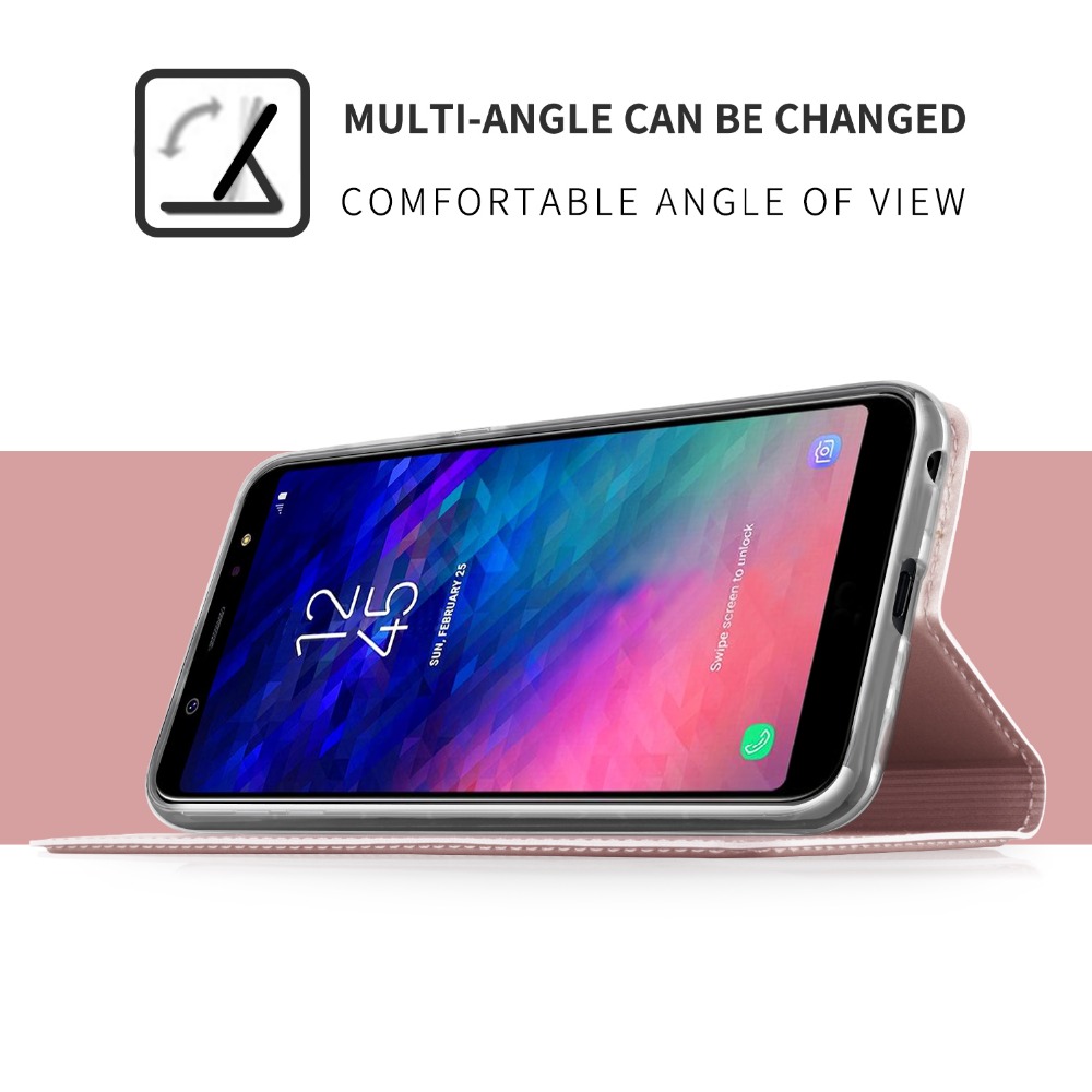 เคส Samsung Galaxy A6+ (2018) #เคสฝาพับหนัง PU Card Holder Auto-absorbed Leather คุณภาพดีราคาถูก