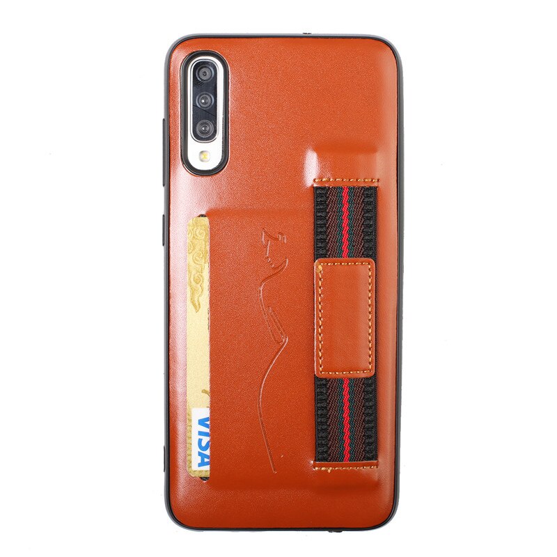 Case Samsung Galaxy A70 #เคสฝาหลังมีที่ใส่บัตรหนัง PU + TPU พร้อมสายรัดสวมนิ้ว