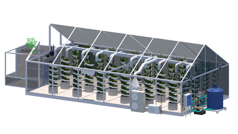 โรงเรือน Smart Farming Greenhouse Polycarbonate Clear(IoT)+vertical garden pot+ cooling systems