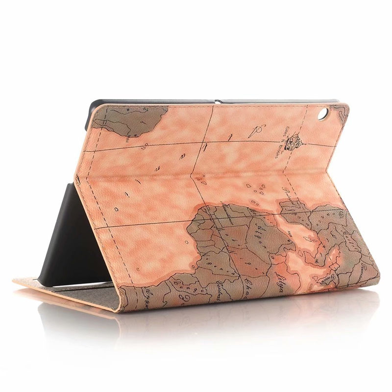 Case Huawei MediaPad T5 10 #เคสฝาพับหนัง PU พิมพ์รูปแบบแผนที่ Map Pattern Stand Wallet Leather