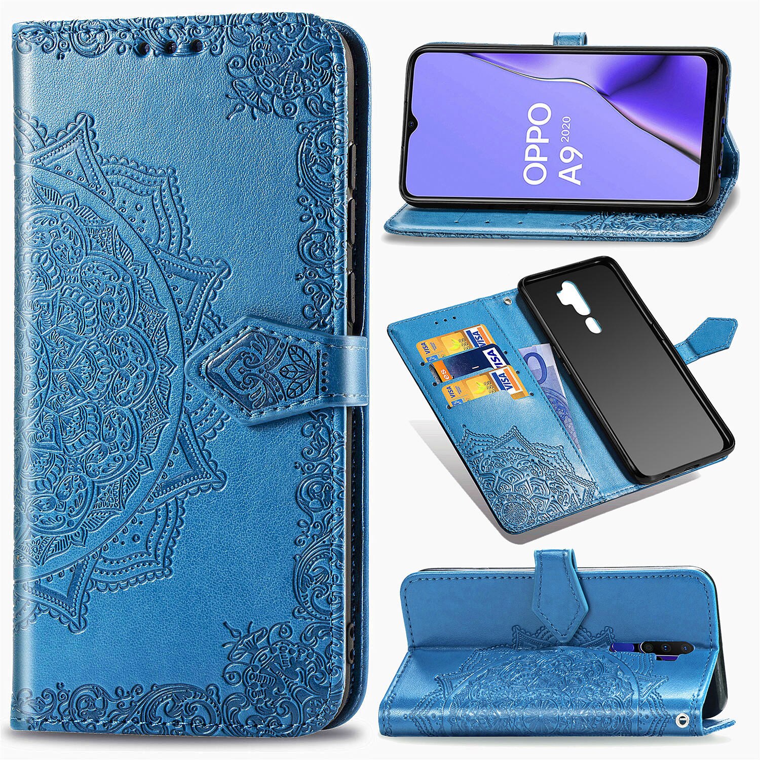 Case OPPO A9 (2020)/A5 (2020) #เคสฝาพับหนัง PU ผิวลายนูน Embossed Mandala Flower Leather Wallet