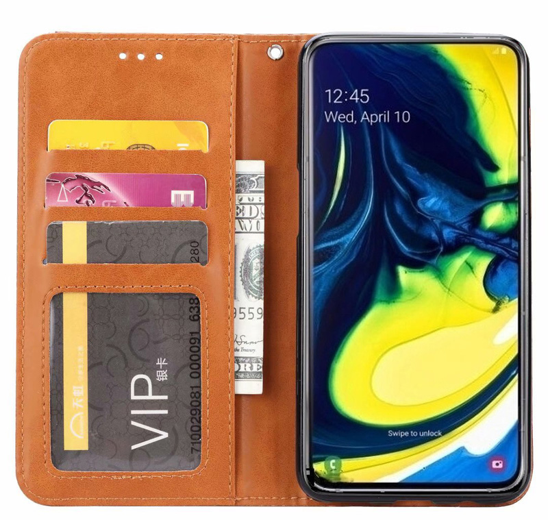 เคส Samsung Galaxy A80 #เคสฝาพับแบบกระเป๋าสตางค์หนัง PU มีช่องเสียบบัตรคุณภาพดี