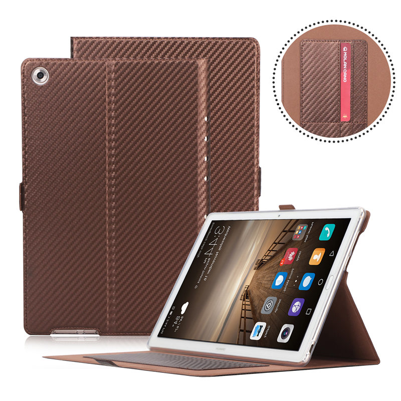 Case Huawei MediaPad M5 Pro 10.8 นิ้ว #เคสฝาพับลาย Carbon Fiber Texture Magnetic Leather Shell มีช่องใส่การ์ด