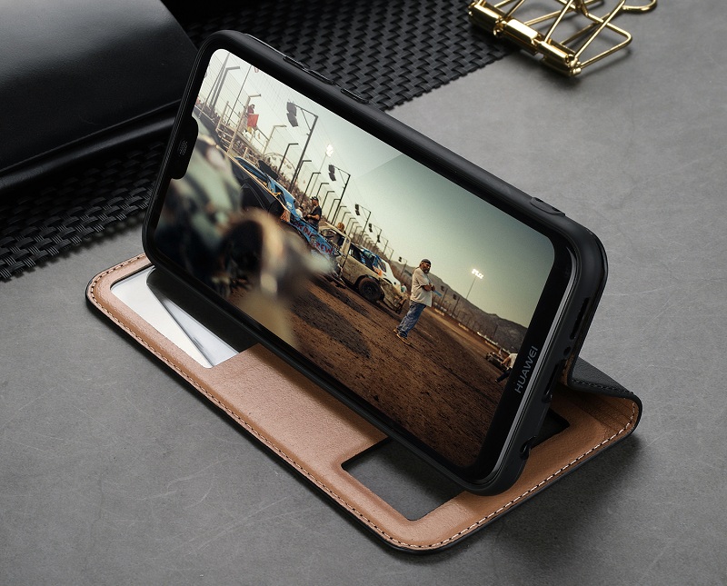 เคส Huawei P20 Lite (Nova 3e) #เคสฝาพับ แบบ Dual View Windows Cowhide คุณภาพดี