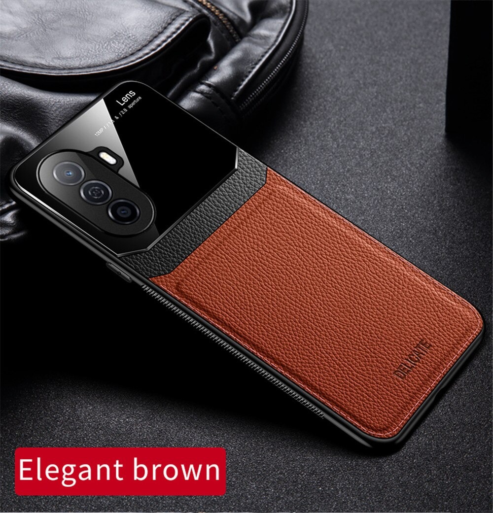 เคส Huawei Nova Y70 #เคสฝาหลังไฮบริด PU +TPU + glass สีทูโทน Shockproof Leather Mirror Glass Silicone Phone Back Cover