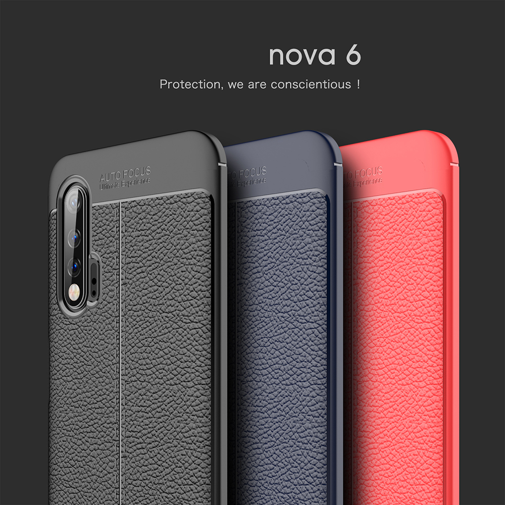 เคส Huawei Nova 6 #เคสฝาหลัง TPU ผิวลิ้นจี่ช่วยป้องกันลายนิ้วมือและกันลื่นได้ดี
