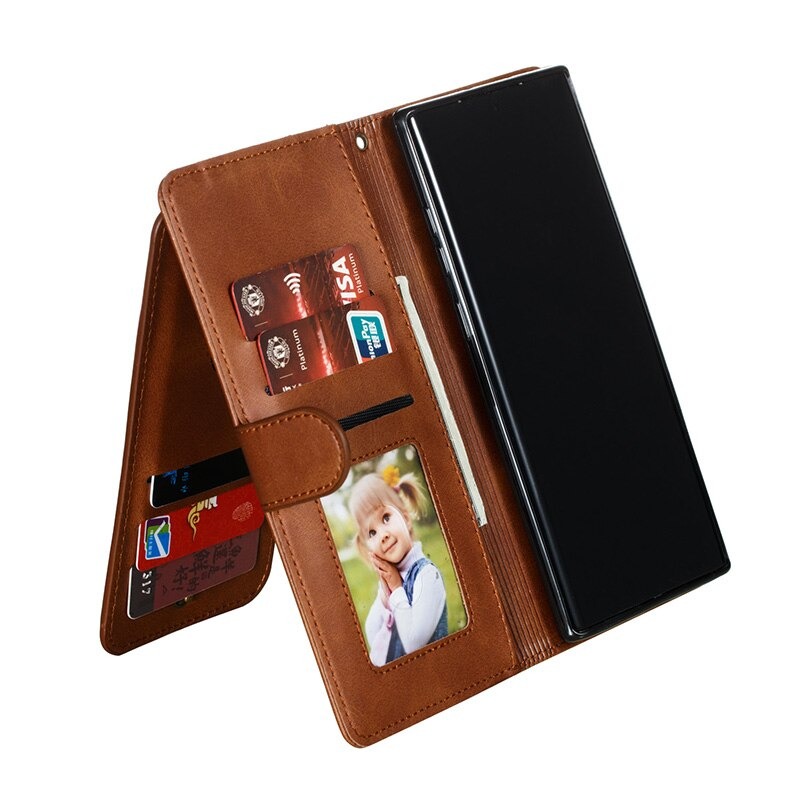 Case Samsung Galaxy Note 10+ #เคสฝาพับแบบกระเป๋าสตางค์ช่องใส่บัตรหลายช่อง Multi-slot Wallet Zippered Leather พร้อมสายคล้อง