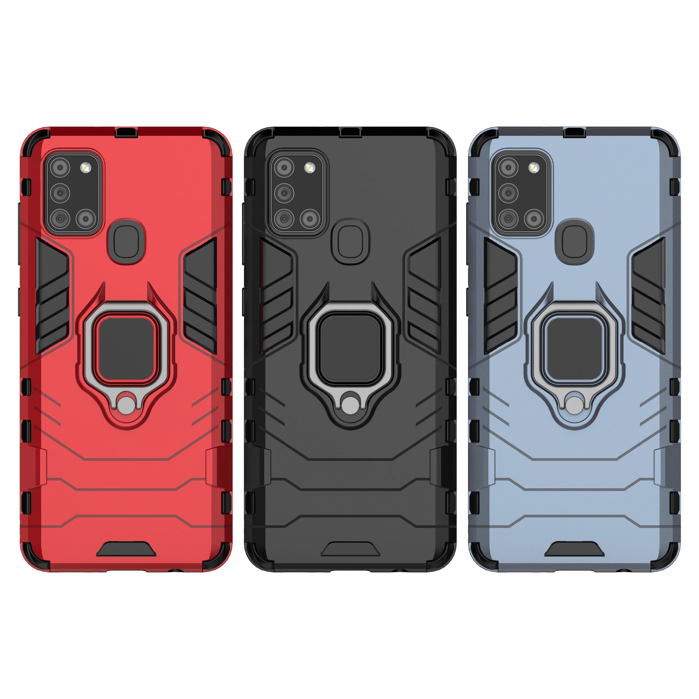 Case Samsung Galaxy A21s #เคสฝาหลังพลาสติกแข็ง +TPU Hybrid Case มีแหวนสวมนิ้วโลหะ