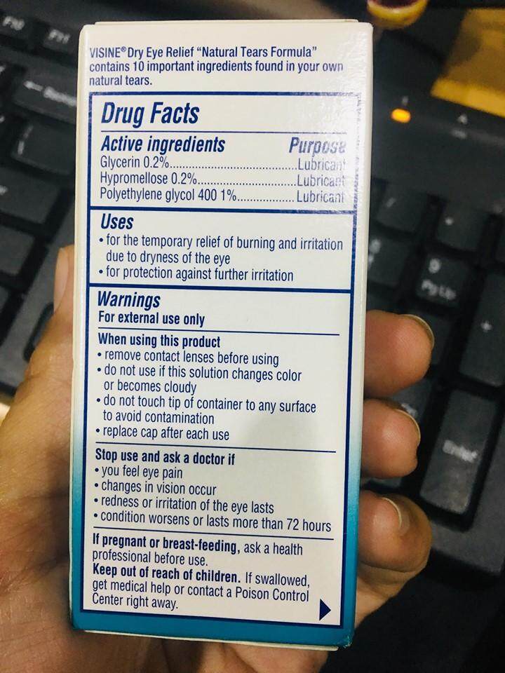 บรรเทาอาการแสบร้อน ตาแห้ง และระคายเคืองตา Dry Eye Relief, Lubricant Eye Drops, Sterile 15mL,30mL (Visine®)