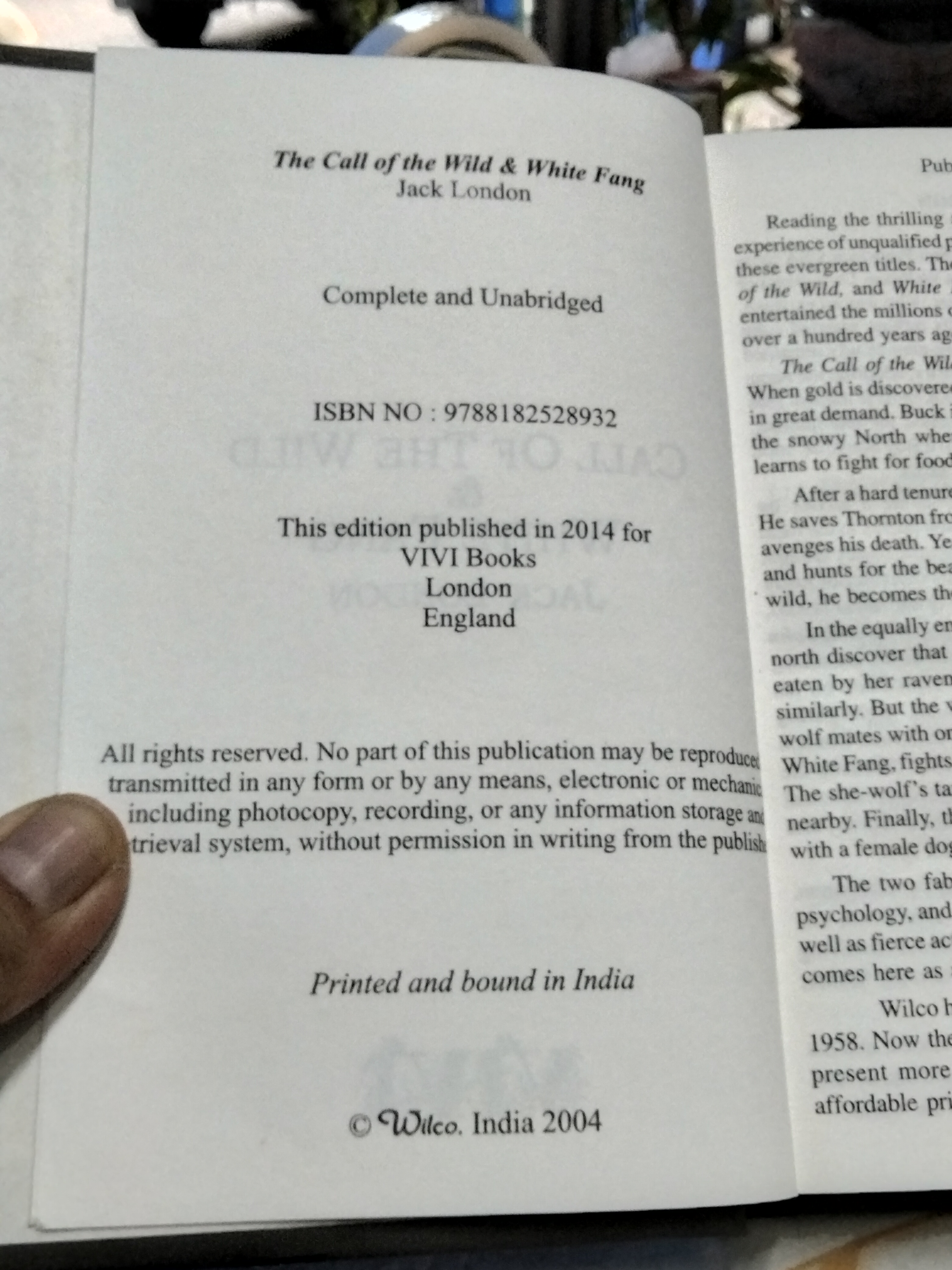 Call of the Wild & White Fang by Jack London . vivi books 2004 ,