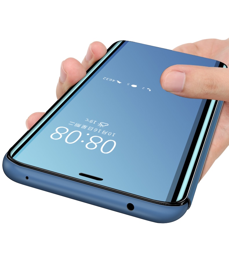 เคส OPPO F11 #เคสฝาพับปกโปร่งแสงผิวเงา Electroplating Mirror Surface Window View