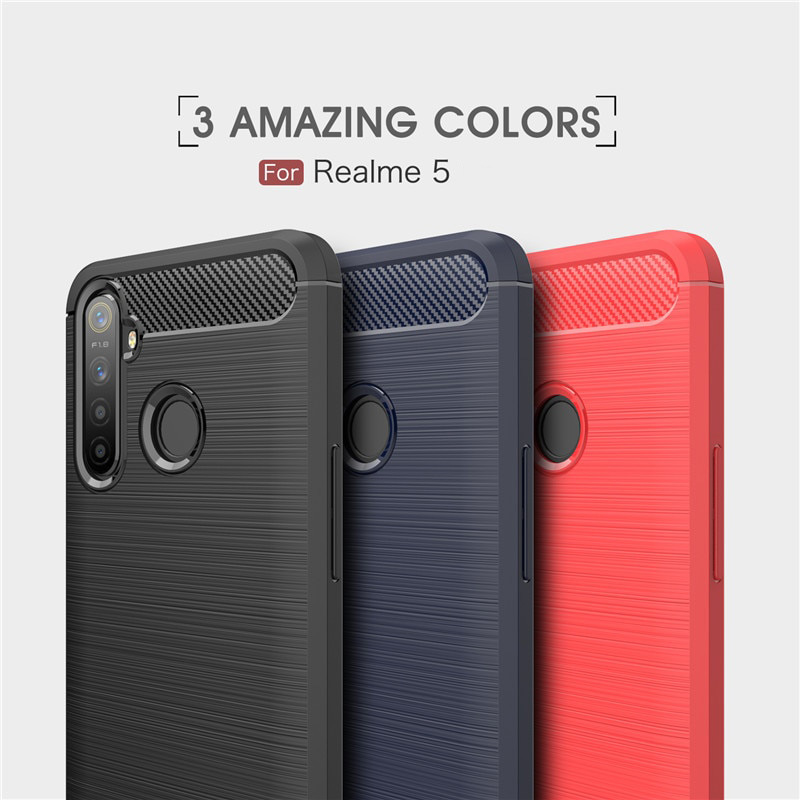Case Realme 5/5s #เคสฝาหลัง TPU นิ่มคาร์บอนไฟเบอร์ผิวแบบขัดแปรง