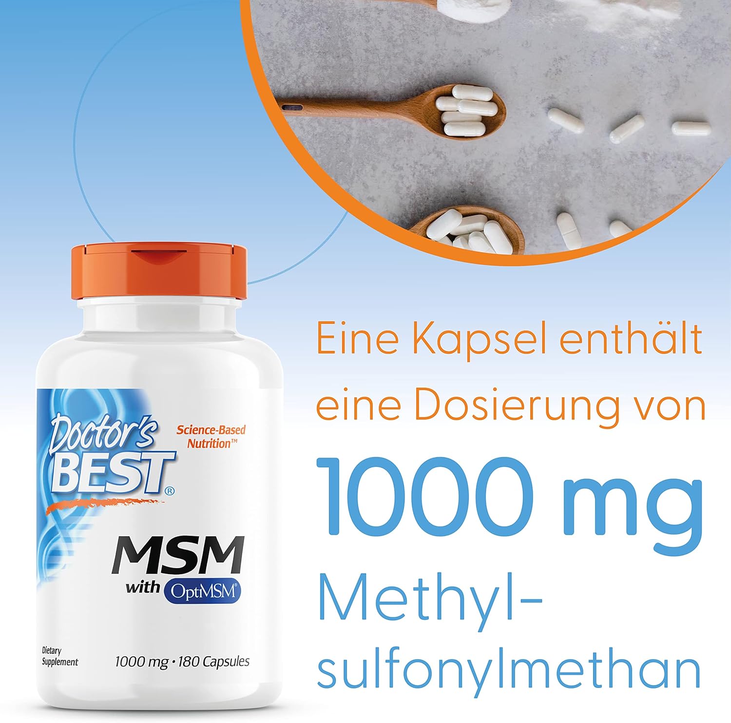 Doctor's Best® MSM with OptiMSM, The World's Purest MSM 1,000mg 180 Capsules บำรุงข้อต่อและเอ็น เพื่อผมผิวเล็บแข็งแรง