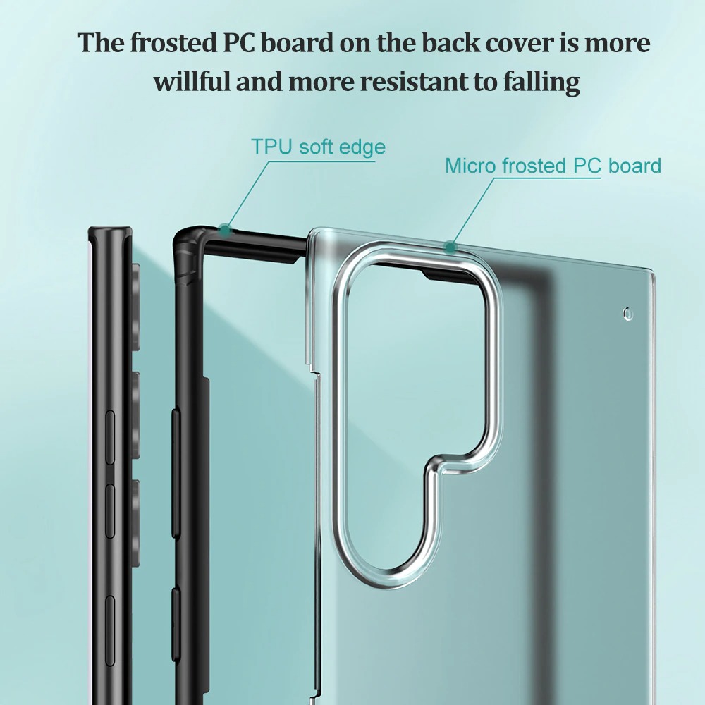 Case Samsung Galaxy S22 Ultra 5G #เคสฝาหลังโปร่งแสงสีขุ่นขอบทึบ +TPU Hybrid Case