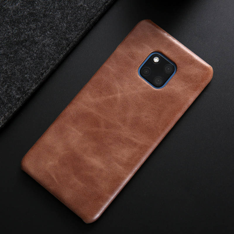 Case Huawei Mate 20 Pro #เคสฝาหลังแข็งเคลือบหนังแท้ Frosted Retro Genuine Leather Coated Hard PC