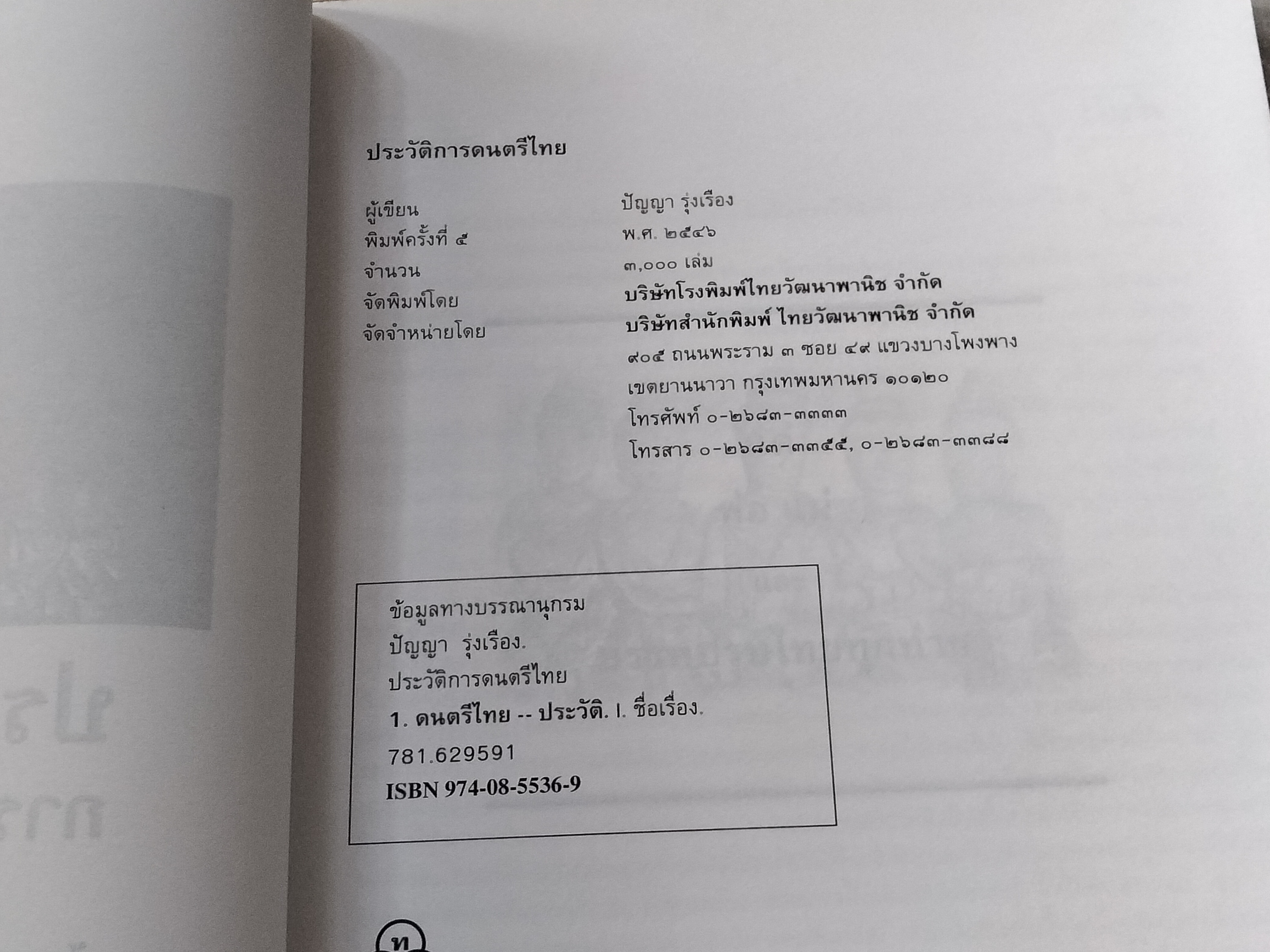 ประวัติการดนตรีไทย (ฉบับปรับปรุง) ปัญญา รุ่งเรือง (พิมพ์ครั้งที่ 5/2546) **สินค้าหมด**
