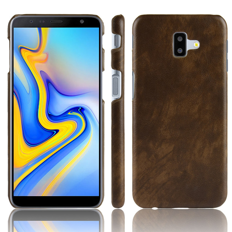 Case Samsung Galaxy J6+ #เคสฝาหลังพลาสติกแข็งเคลือบหนัง PU ลายผิวลิ้นจี่ Litchi Skin Leather Coated