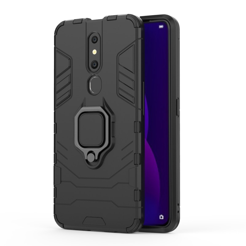 Case OPPO F11 Pro #เคสฝาหลังพลาสติกแข็ง +TPU Hybrid Case มีแหวนสวมนิ้วโลหะ